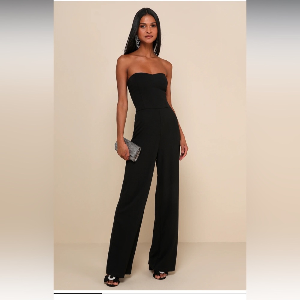 Lulus Edith Black Strapless Jumpsuit - Size Large